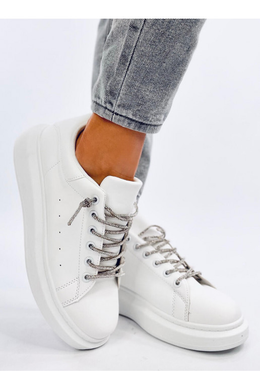Sneakers modeļa apavi z kryształkowymi sznurówkami SERIES WHITE/SILVER