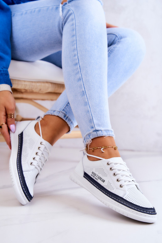 Stilīgi sporta apavi no dabīgas ādas Baltas-tumši zilas krāsas Cloesa