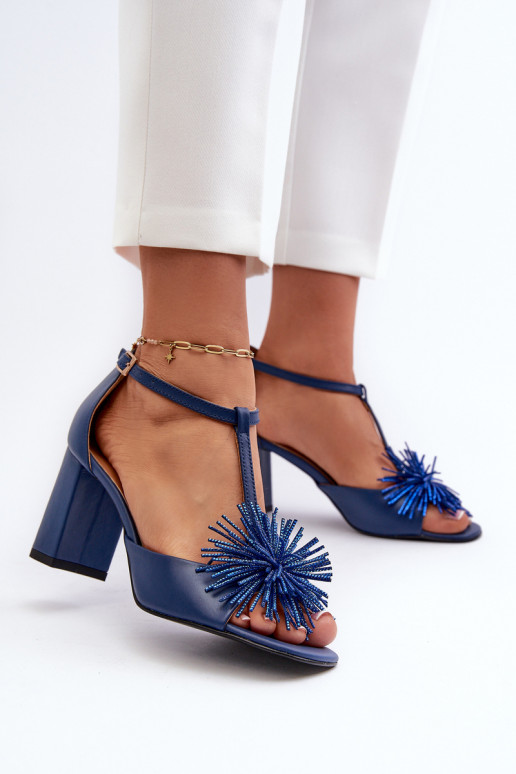 sandales   ar papēdi ar ornamentiem Laura Messi 2758 tumši zilas krāsas