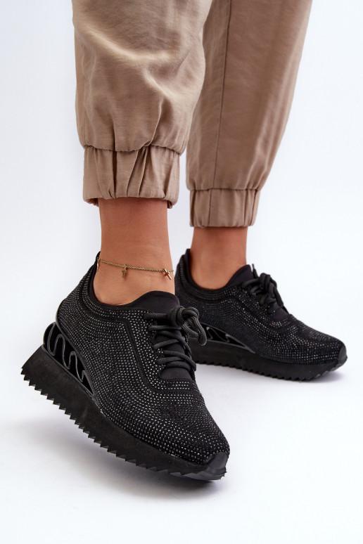 Sneakers modeļa apavi    Dekorētas Cyrkoniami D&A MR38-377 melnas krāsas