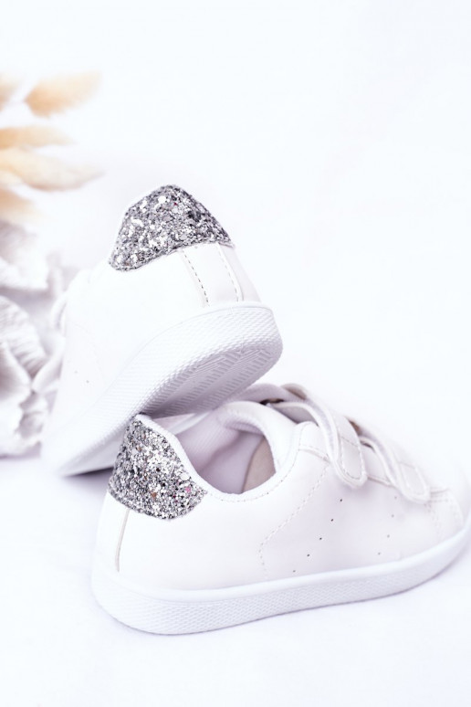 Bērnu apavi Sporta apavi ar lipīgām aizdarēm Baltas-Sudraba krāsas Cute Girl