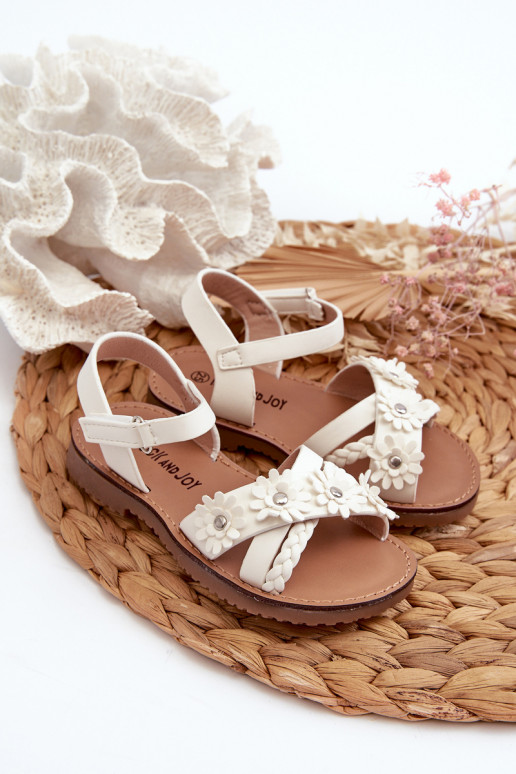 sandales Bērnu apavi ar lipīgām aizdarēm ar puķītēm baltas krāsas Nestalee