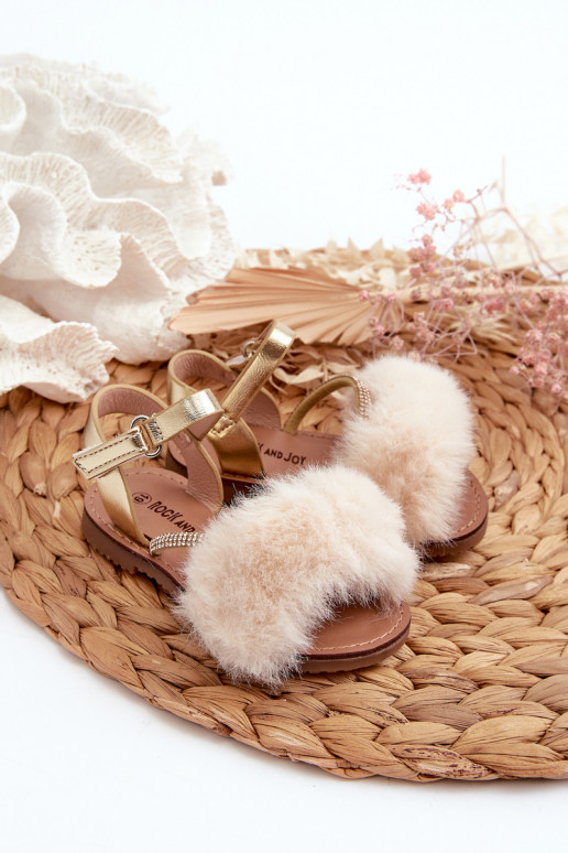 sandales Bērnu apavi ar lipīgām aizdarēm ar kažokādu Zelta krāsas Rosavere