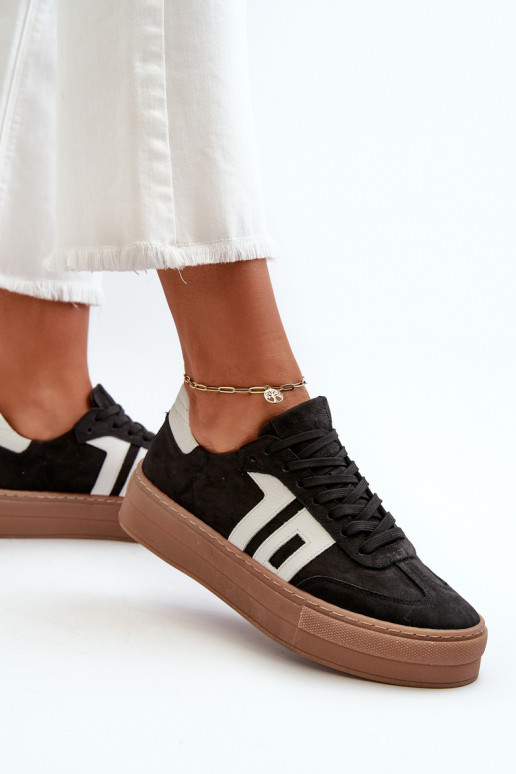 Zazoo N1095S2 Sneakers modeļa apavi Āda Sievišķīgs ar platformu melnas krāsas
