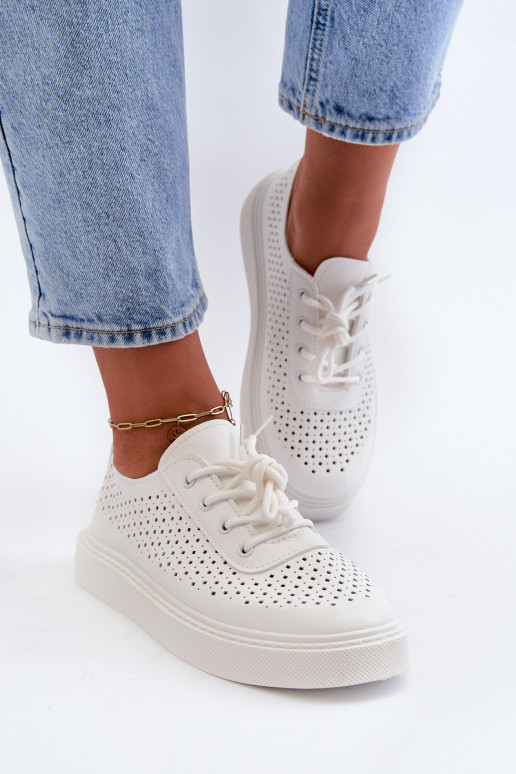 ar ažūra elementiem brīvā laika apavi Sneakers modeļa apavi ar platformu baltas krāsas Tanvi