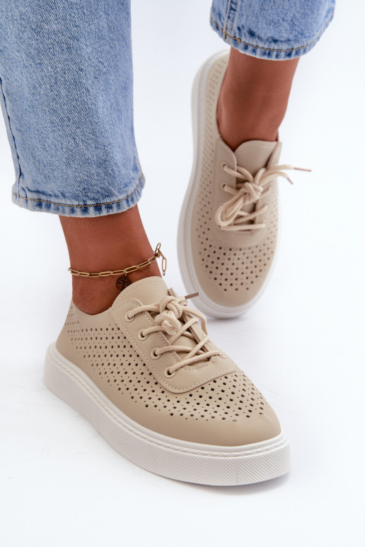 ar ažūra elementiem brīvā laika apavi Sneakers modeļa apavi ar platformu smilšu krāsas Tanvi