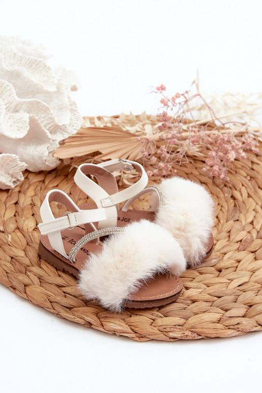 sandales Bērnu apavi ar lipīgām aizdarēm ar kažokādu baltas krāsas Rosavere
