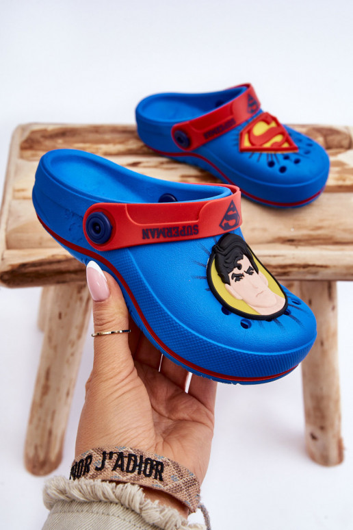 Bērnu crocs stila čības Superman Grendene Kids JJ385004 Zilas krāsas